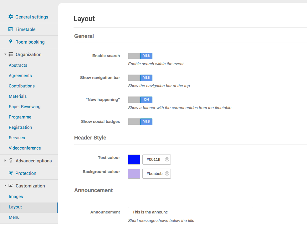 Event layout manager